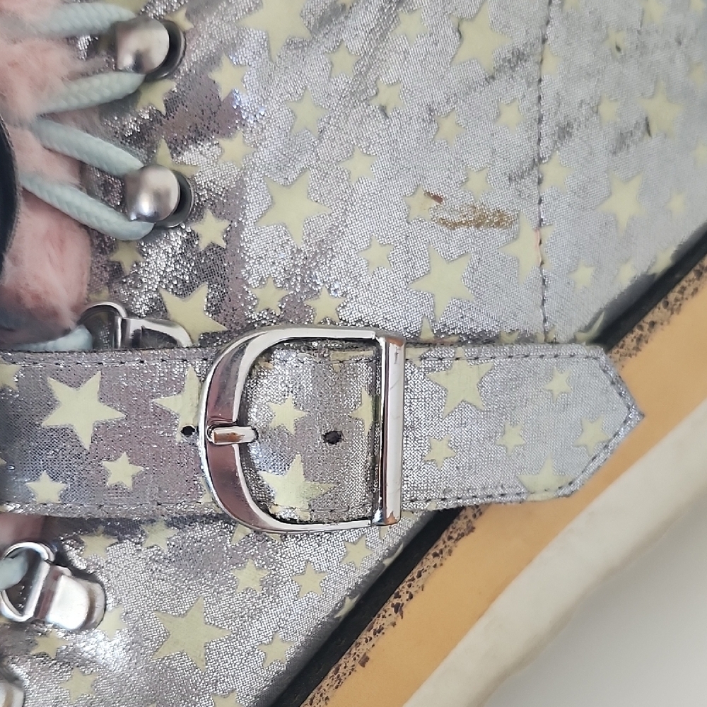 Irregular Choice Silver Star Fringe Boots with Pink Faux Fur Trim - Picture 13 of 16